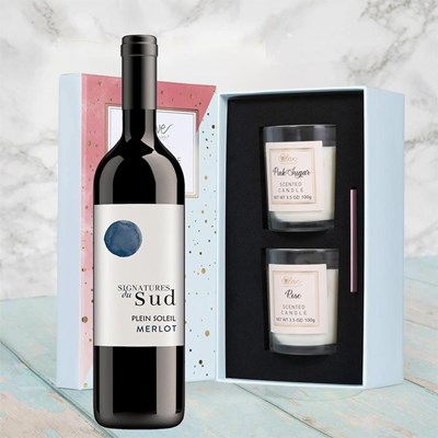 Signatures de Sud Merlot 75cl Red Wine With Love Body & Earth 2 Scented Candle Gift Box